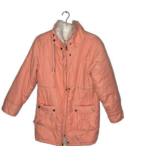 Unbranded Peach Parka Jacket Women's Size Large Long Sleeve Full Zip Snap Button